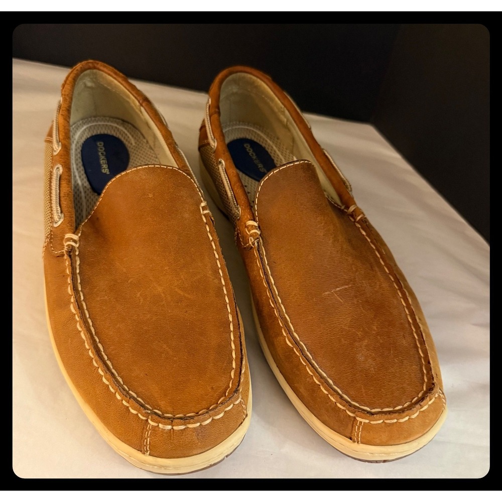 Dockers Boat Shoes Mens 10 Brown Leather Slip On Casual Loafers